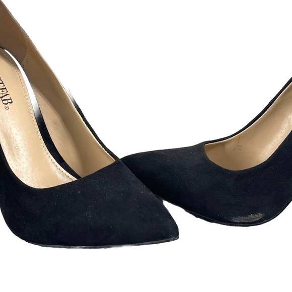 Just Fab Sarina Black Evening Stiletto Pumps Metal Cage 4” Gold Heel Sz 8.5 - Picture 4 of 11